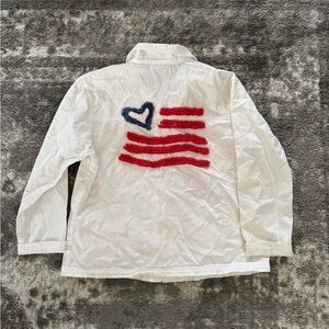Produce Studio White Button Up Shirt with Chenille Hearts & USA Flag Large